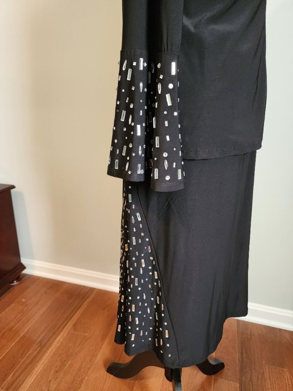 Black Crystal Accented Top and Skirt set - Picture 7 of 16